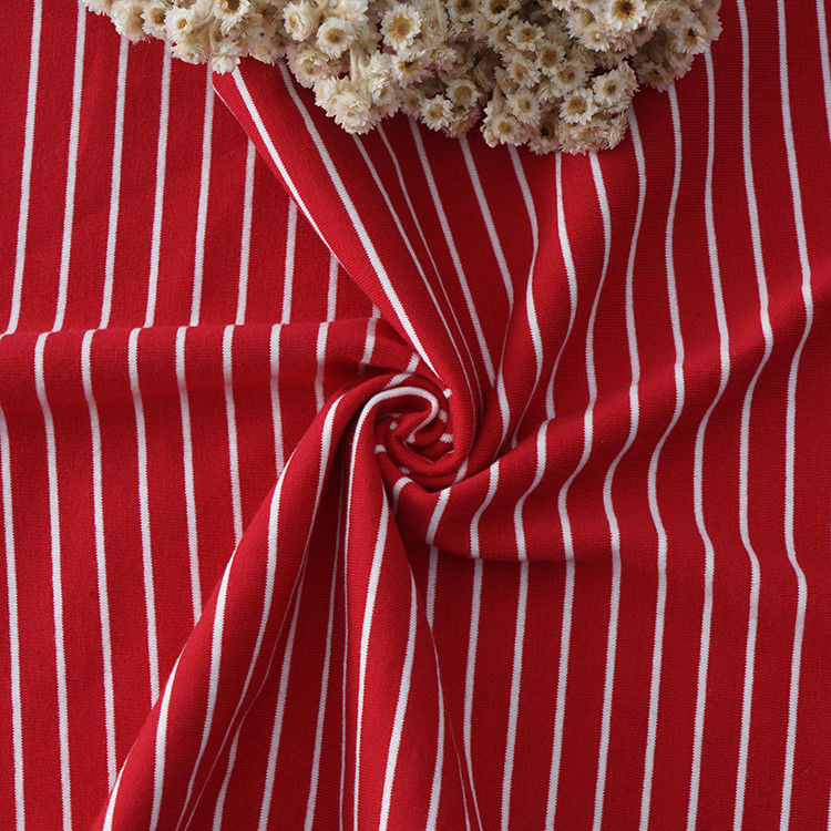 Stoffa a maglia a righe di cotone puro. Stoffa a righe di colore combinato per Jersey.