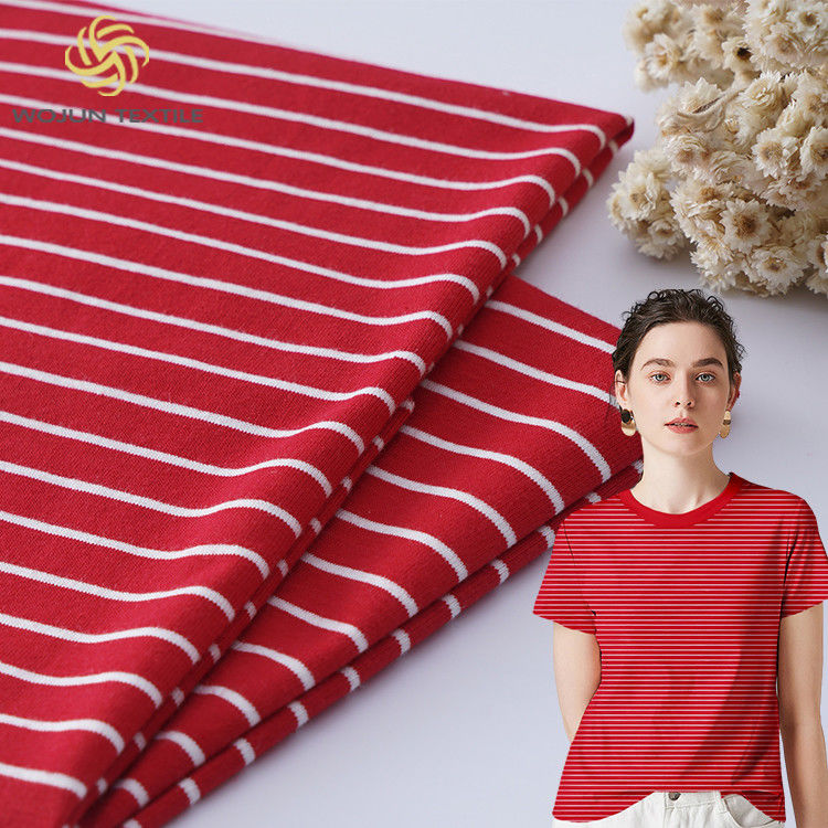 Stoffa a maglia a righe di cotone puro. Stoffa a righe di colore combinato per Jersey.