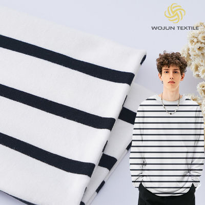 Un buon prezzo. Tessuto di cotone francese di pelle durabile 225g 32S Filato doppio a strisce texture Lycra in linea