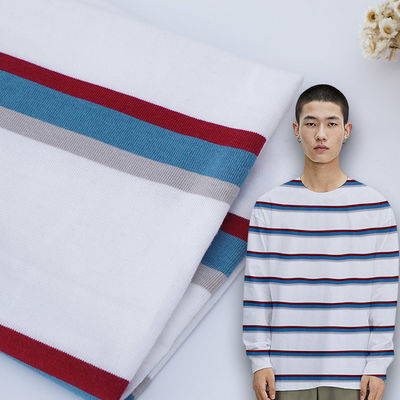Un buon prezzo. Tessuti di cotone a strisce a maglia, filati doppi per abiti a manica lunga in linea