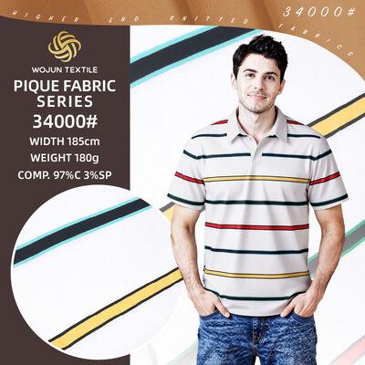 Un buon prezzo. Tessuto Piqué di Cotone a Righe da 190 cm: Stretch Tinto in Filo per Polo Moderne in linea