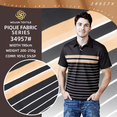 Un buon prezzo. Tessuto Piqué di Cotone a Righe da 190 cm: Stretch Tinto in Filo per Polo Moderne in linea